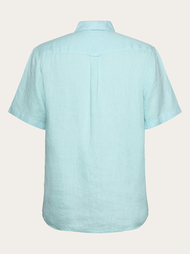 KnowledgeCotton Apparel - MEN Custom fit linen short sleeve shirt Shirts 1480 Aqua-Esque