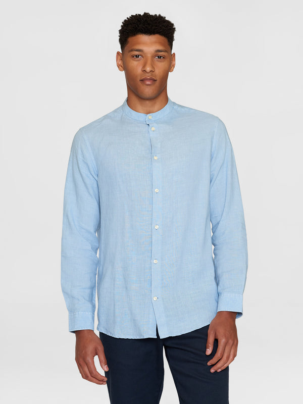 KnowledgeCotton Apparel - MEN Custom fit linen stand collar shirt Shirts 1322 Asley Blue