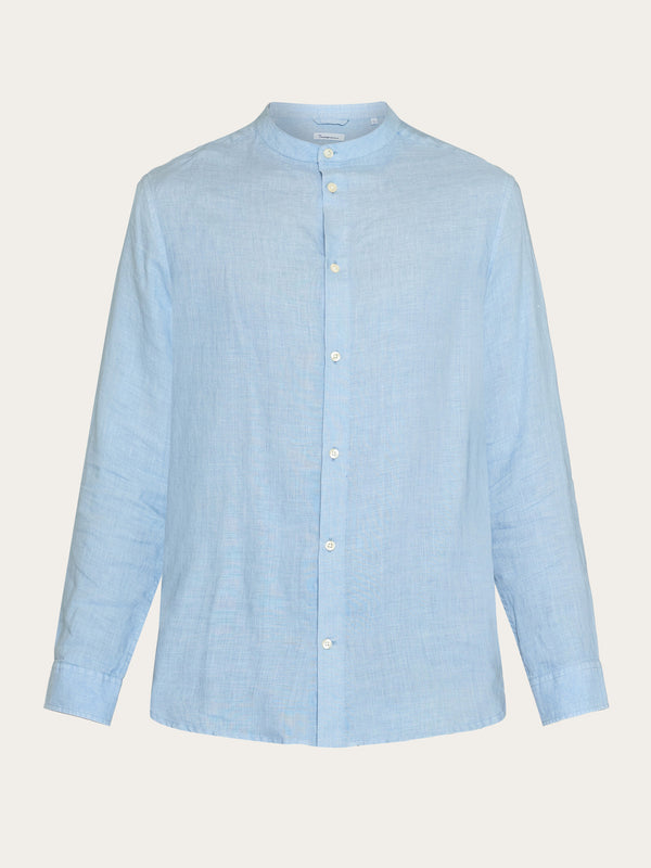 KnowledgeCotton Apparel - MEN Custom fit linen stand collar shirt Shirts 1322 Asley Blue