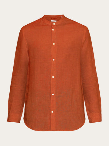 KnowledgeCotton Apparel - MEN Custom fit linen stand collar shirt Shirts 1488 Burnt Brick