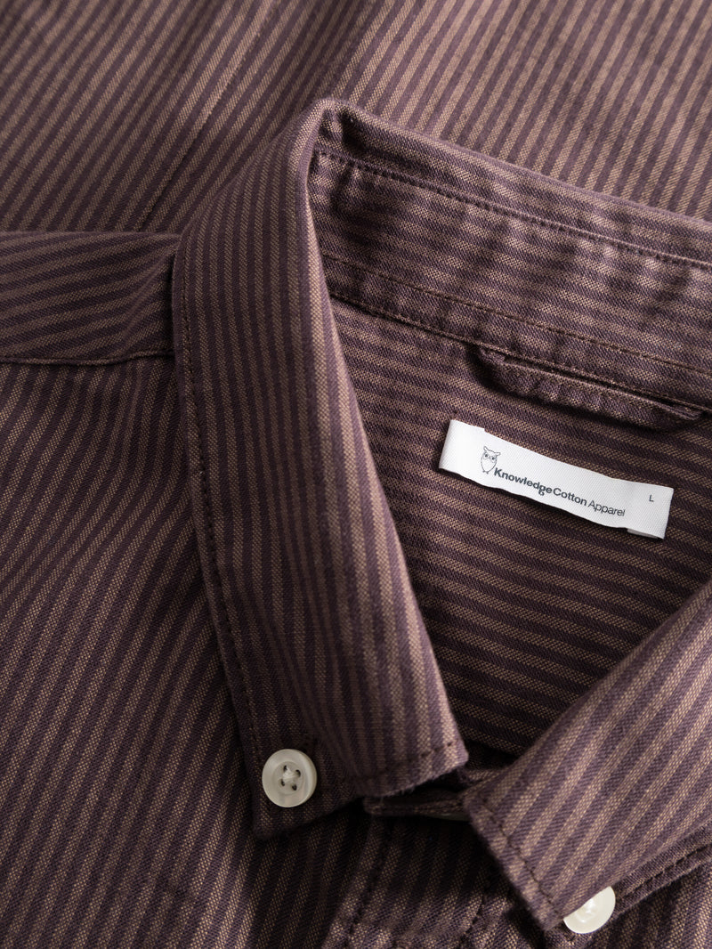 KnowledgeCotton Apparel - MEN Custom tailored owl striped oxford shirt Shirts 8026 Brown stripe