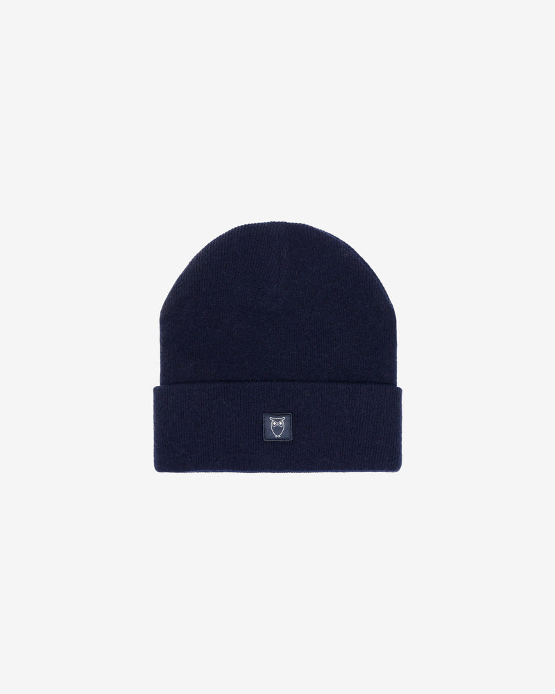 KnowledgeCotton Apparel - UNI Double layer wool beanie Hats 1001 Total Eclipse