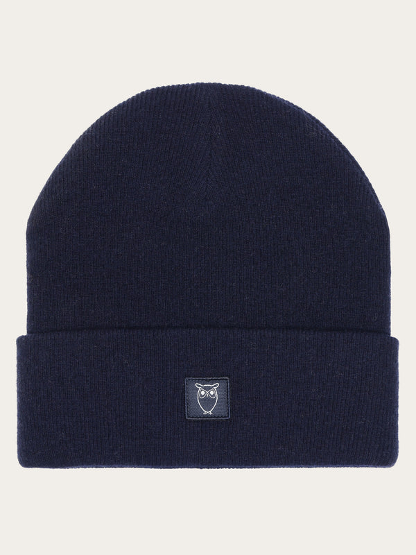 KnowledgeCotton Apparel - UNI Double layer wool beanie Hats 1001 Total Eclipse