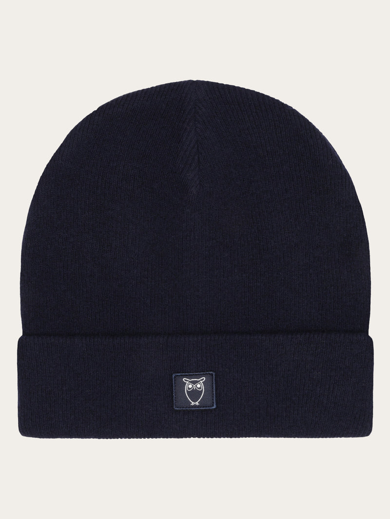 KnowledgeCotton Apparel - UNI Double layer wool beanie Hats 1001 Total Eclipse