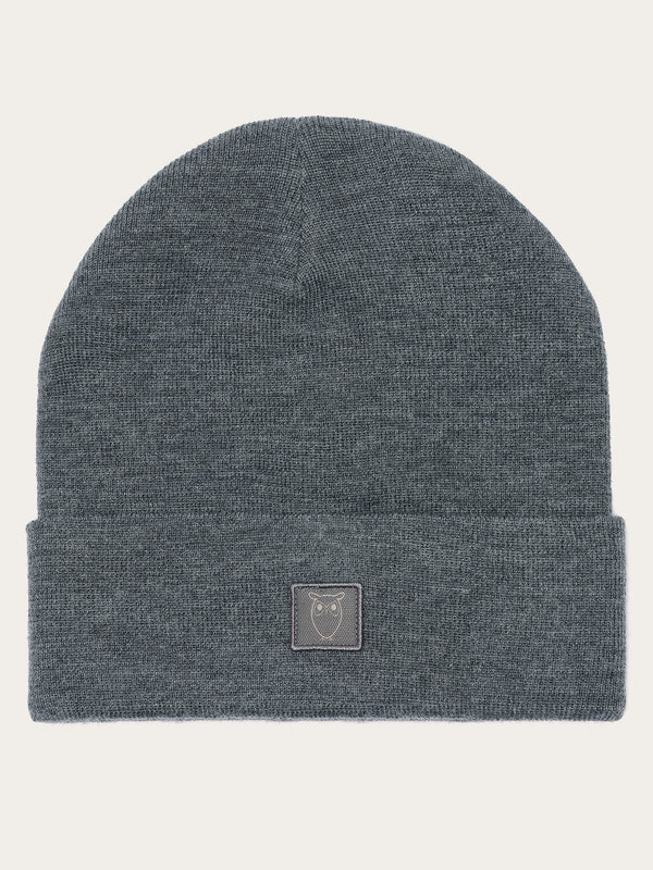 KnowledgeCotton Apparel - UNI Double layer wool beanie Hats 1073 Dark Grey Melange