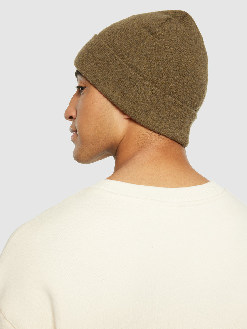 KnowledgeCotton Apparel - UNI Double layer wool beanie Hats 1100 Dark Olive