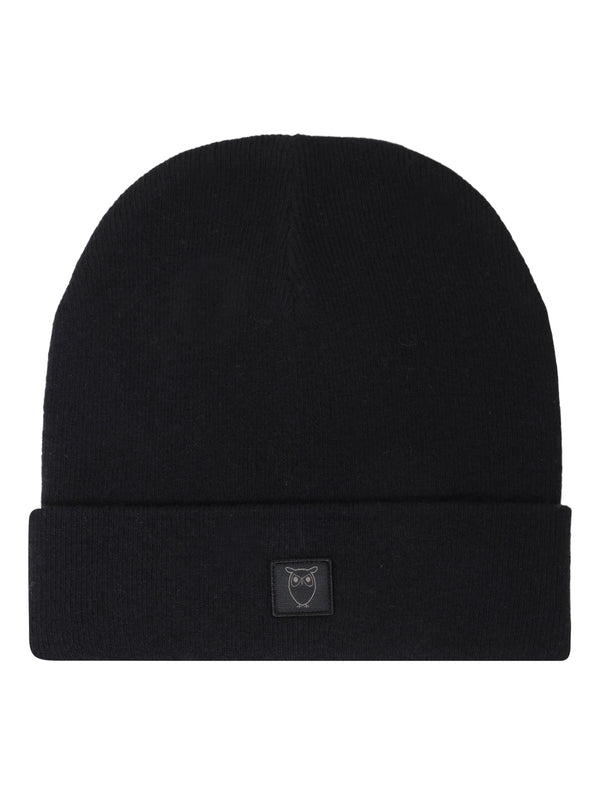 KnowledgeCotton Apparel - UNI Double layer wool beanie Hats 1300 Black Jet