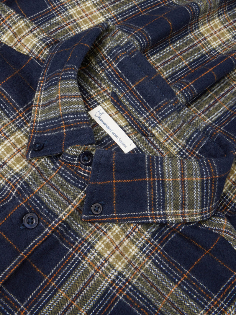 KnowledgeCotton Apparel - MEN Dune regular check flannel shirt Shirts 7021 blue check