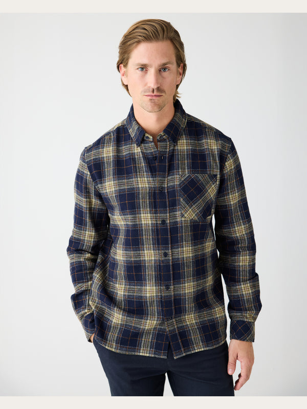 KnowledgeCotton Apparel - MEN Dune regular check flannel shirt Shirts 7021 blue check