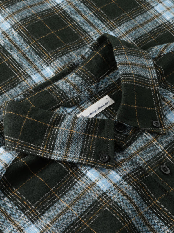 KnowledgeCotton Apparel - MEN Dune regular check flannel shirt Shirts 7023 Green check