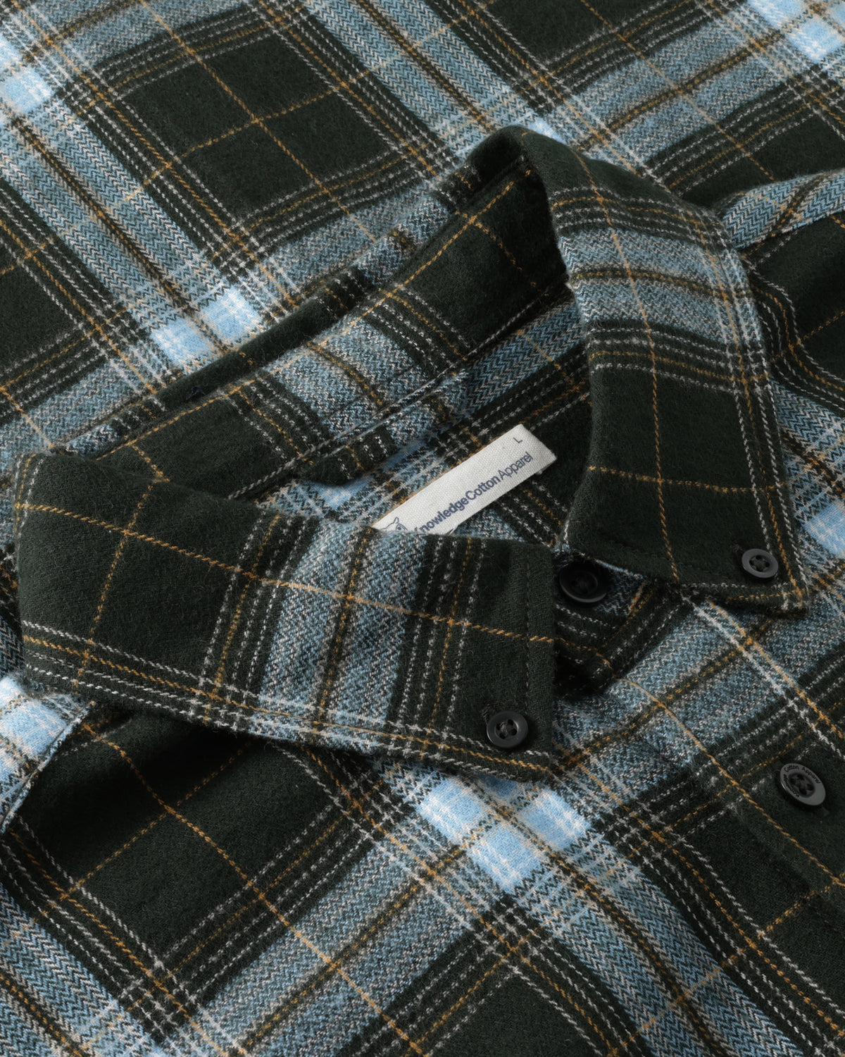 KnowledgeCotton Apparel - MEN Dune regular check flannel shirt Shirts 7023 Green check