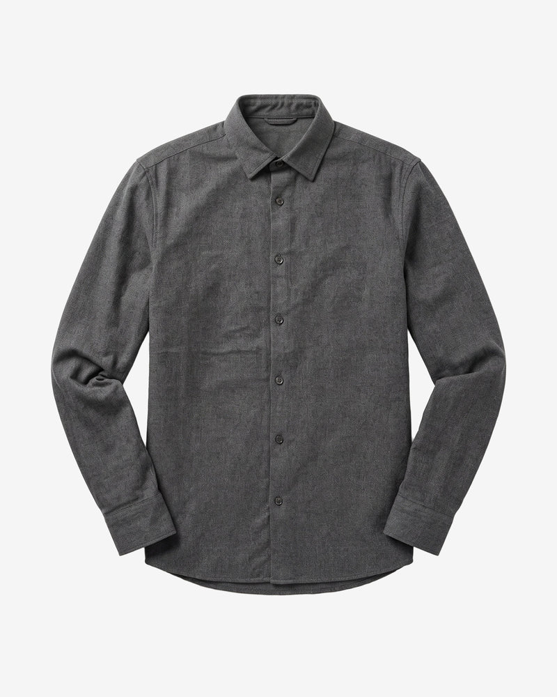 KnowledgeCotton Apparel - MEN Dune regular flannel shirt Shirts 1073 Dark Grey Melange