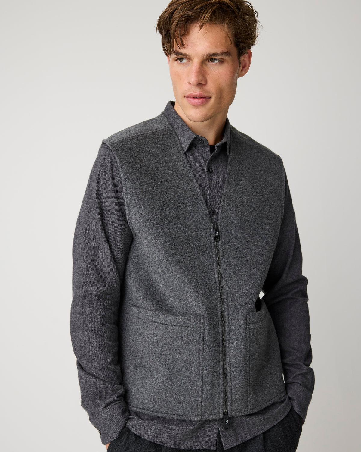 KnowledgeCotton Apparel - MEN Dune regular flannel shirt Shirts 1073 Dark Grey Melange