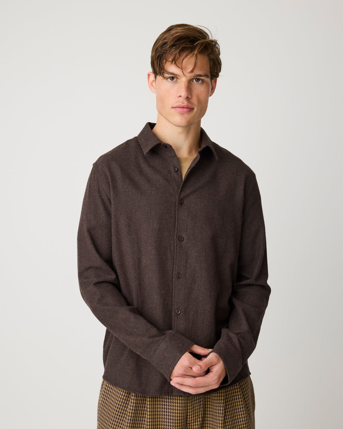 KnowledgeCotton Apparel - MEN Dune regular flannel shirt Shirts 1487 Chocolate Torte