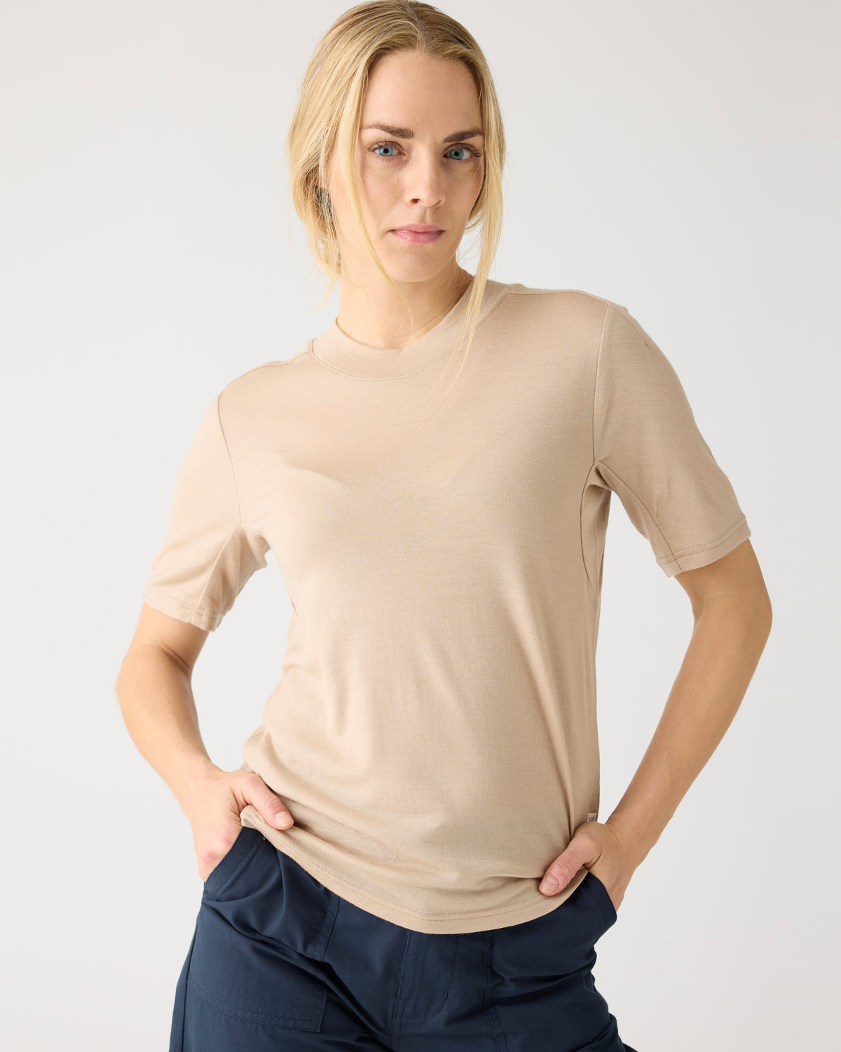 KnowledgeCotton Apparel - WMN Dynamic wool t-shirt T-shirts 1228 Light feather gray
