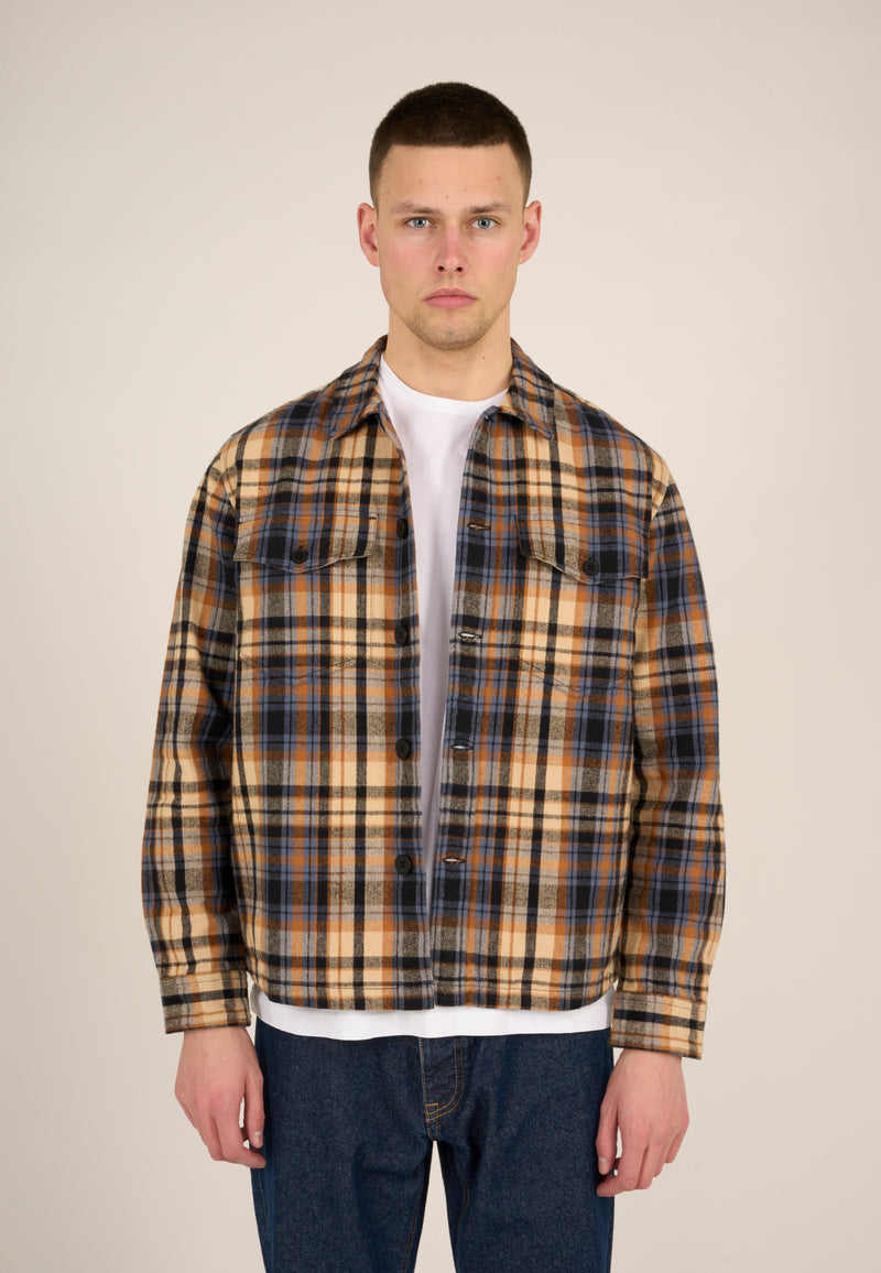 KnowledgeCotton Apparel - MEN Earth colors checked overshirt Overshirts 1366 Brown Sugar