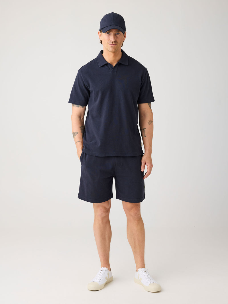 KnowledgeCotton Apparel - MEN FIG Loose fit bouclé jersey shorts - GOTS/Vegan Shorts 1412 Night Sky