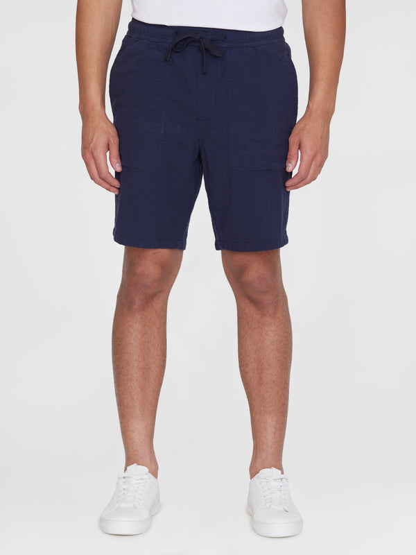 KnowledgeCotton Apparel - MEN FIG loose crushed cotton shorts - GOTS/Vegan Shorts 1001 Total Eclipse