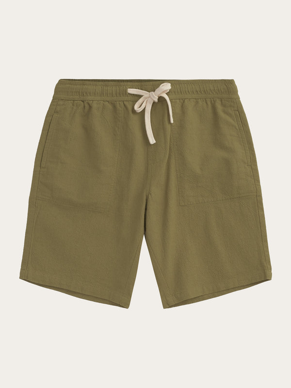 KnowledgeCotton Apparel - MEN FIG loose crushed cotton shorts - GOTS/Vegan Shorts 1068 Burned Olive