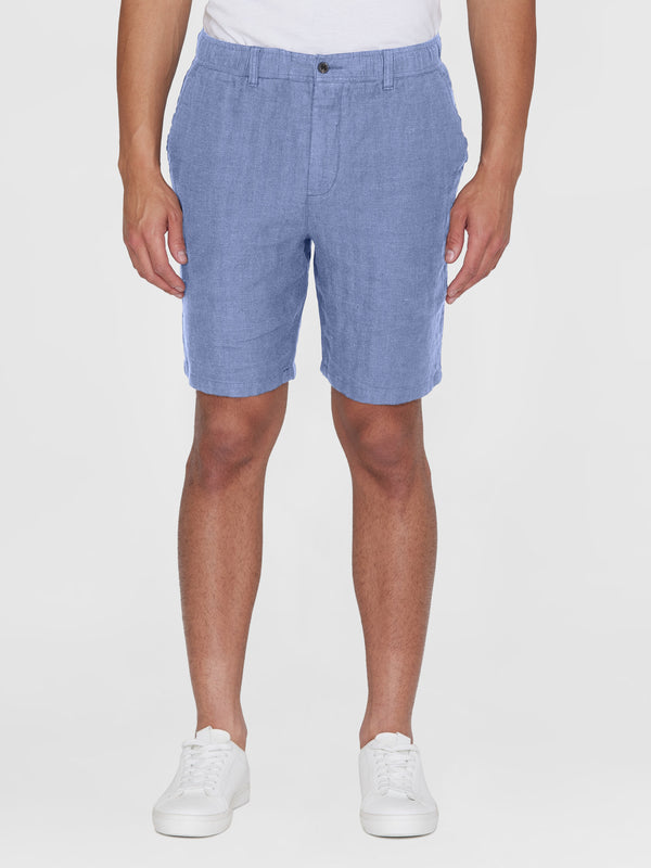 KnowledgeCotton Apparel - MEN FIG loose herringbone linen elastic waist shorts - GOTS/Vegan Shorts 1432 Moonlight Blue