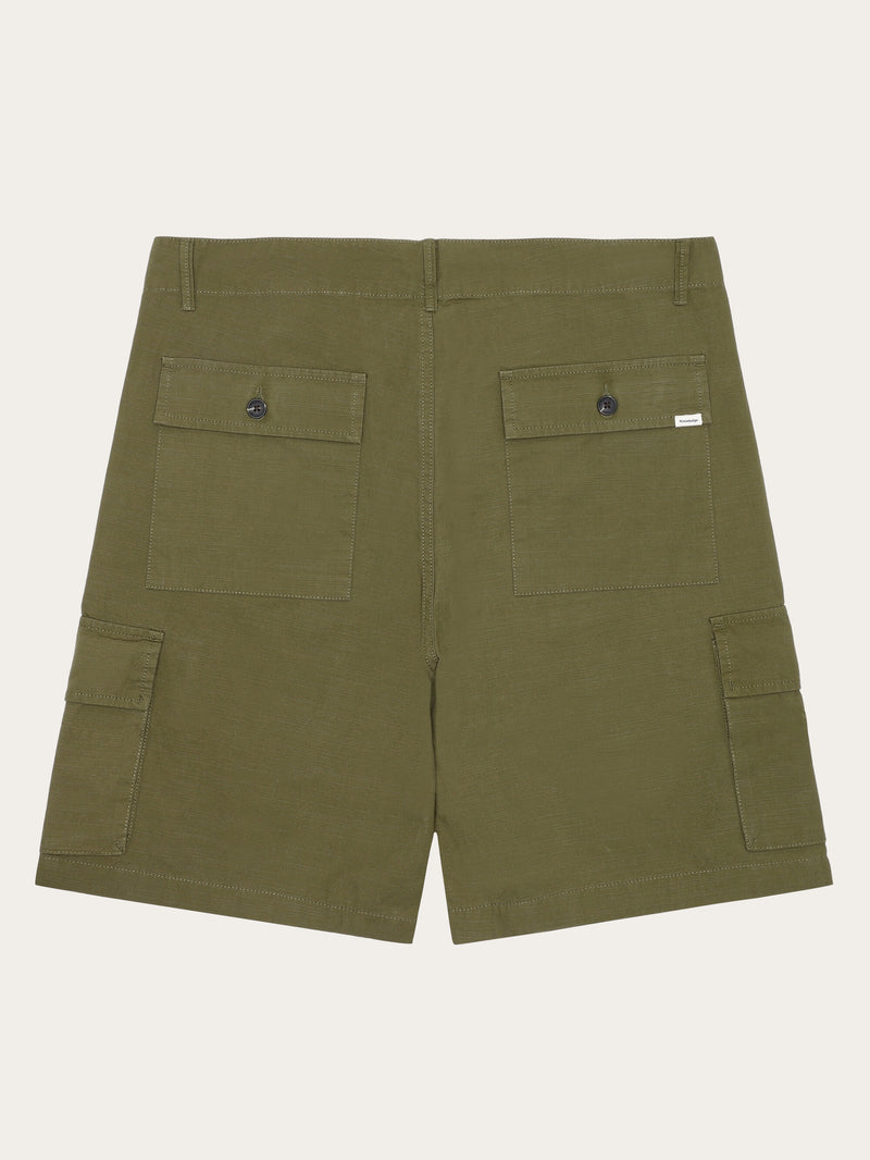 KnowledgeCotton Apparel - MEN FLINT wide slub yarn shorts - GOTS/Vegan Shorts 1068 Burned Olive