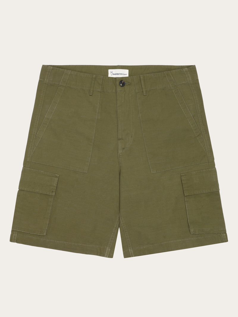 KnowledgeCotton Apparel - MEN FLINT wide slub yarn shorts - GOTS/Vegan Shorts 1068 Burned Olive