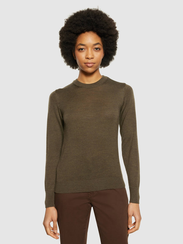 KnowledgeCotton Apparel - WMN Merino Wool Crew Neck RWS Knits 1100 Dark Olive