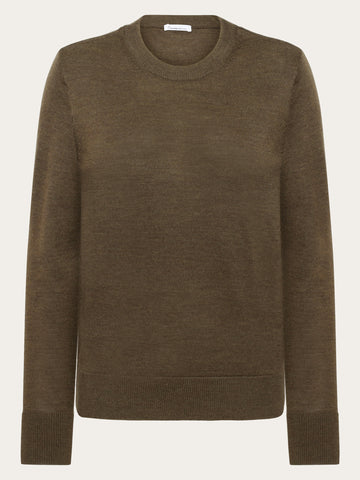 KnowledgeCotton Apparel - WMN Merino crew neck sweater Knits 1100 Dark Olive