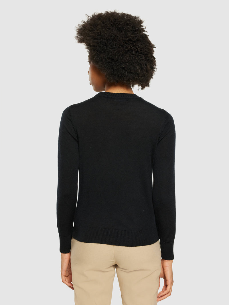 KnowledgeCotton Apparel - WMN Fine merino crew neck - RWS Knits 1300 Black Jet