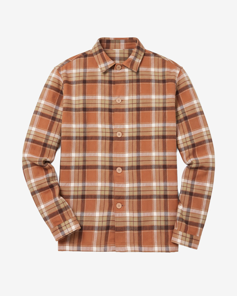 KnowledgeCotton Apparel - MEN Flannel check overshirt Overshirts 7030 Beige check