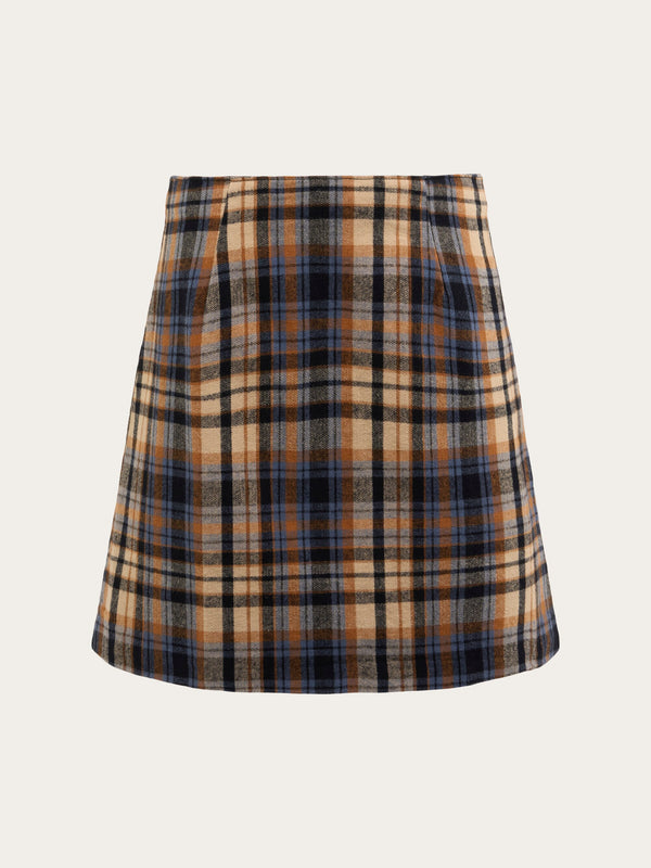 KnowledgeCotton Apparel - WMN Flannel check skirt Skirts 1366 Brown Sugar