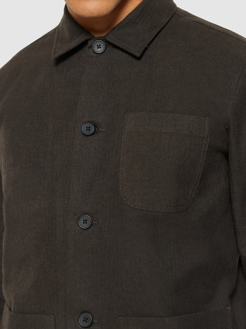 KnowledgeCotton Apparel - MEN Flannel herringbone overshirt - GOTS/Vegan Overshirts 1243 Demitasse (brown)
