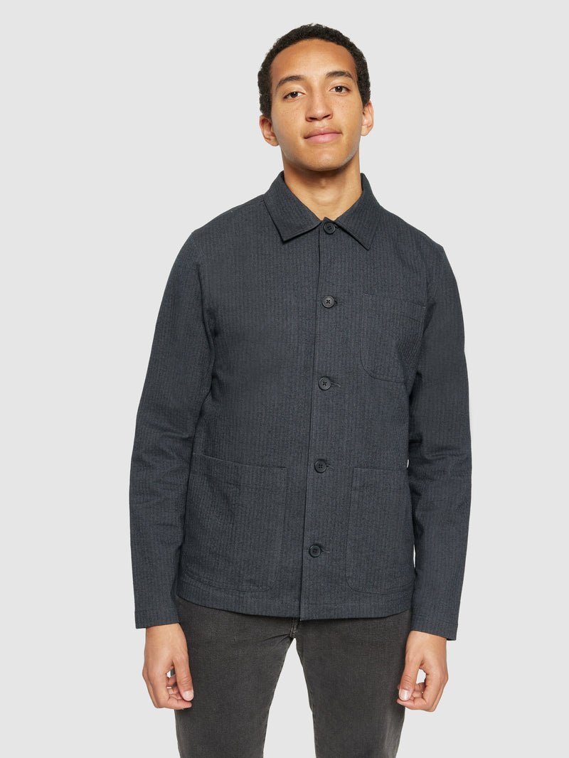 KnowledgeCotton Apparel - MEN Flannel herringbone overshirt - GOTS/Vegan Overshirts 1402 Gray Pinstripe