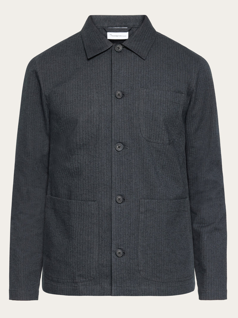 KnowledgeCotton Apparel - MEN Flannel herringbone overshirt - GOTS/Vegan Overshirts 1402 Gray Pinstripe