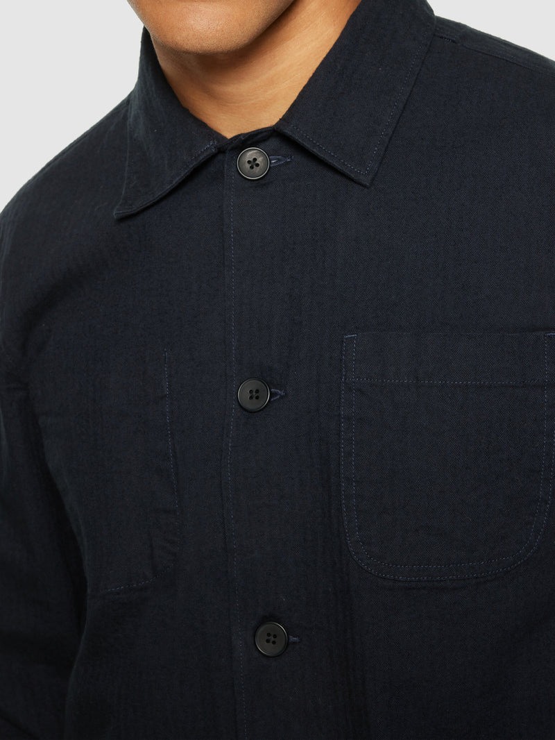 KnowledgeCotton Apparel - MEN Flannel herringbone overshirt - GOTS/Vegan Overshirts 1412 Night Sky