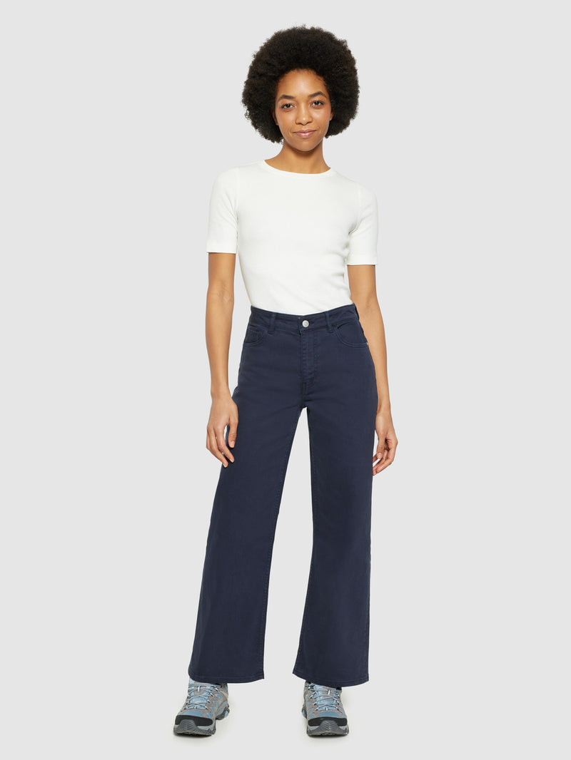 KnowledgeCotton Apparel - WMN GALE straight mid-rise garment dyed twill 5-pocket pants - GOTS/Vegan Pants 1412 Night Sky