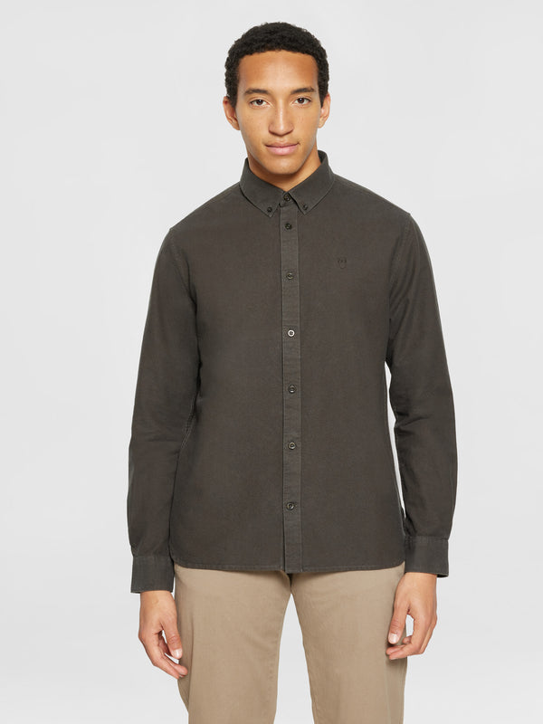 KnowledgeCotton Apparel - MEN Harald Small Owl Oxford Regular Fit Shirt - GOTS/Vegan Shirts 1243 Demitasse (brown)