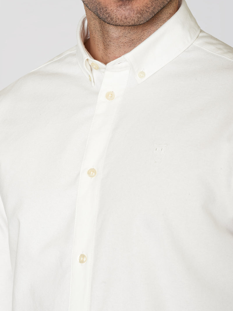 KnowledgeCotton Apparel - MEN Harald Small owl oxford regular fit shirt - GOTS/Vegan Shirts 1010 Bright White