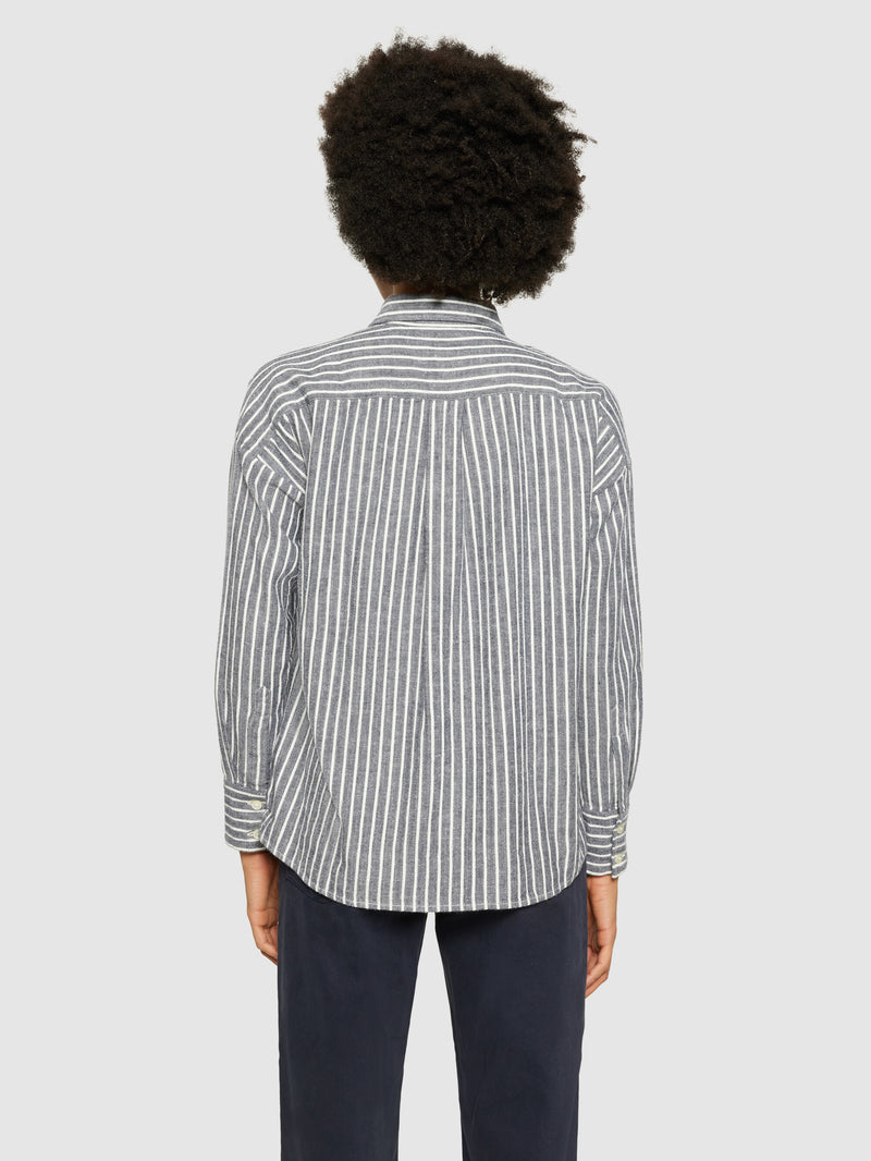 KnowledgeCotton Apparel - WMN Heavy flannel stripe shirt - GOTS/Vegan Shirts 1001 Total Eclipse