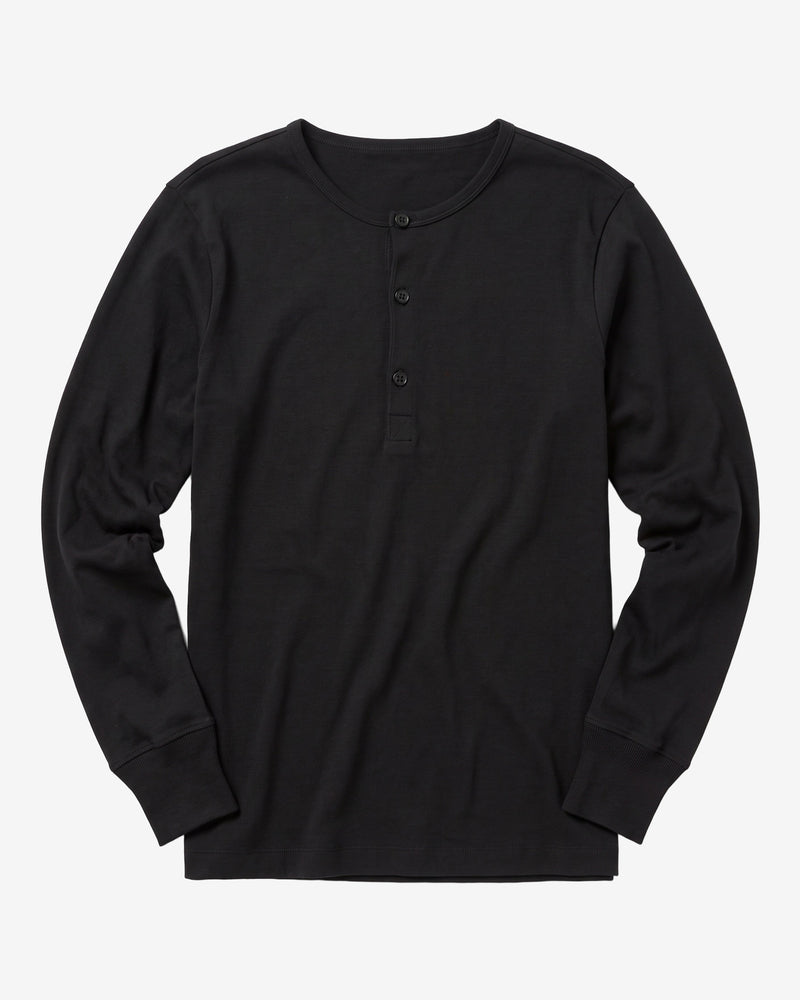 KnowledgeCotton Apparel - MEN Heavy jersey henley shirt Henleys 1300 Black Jet