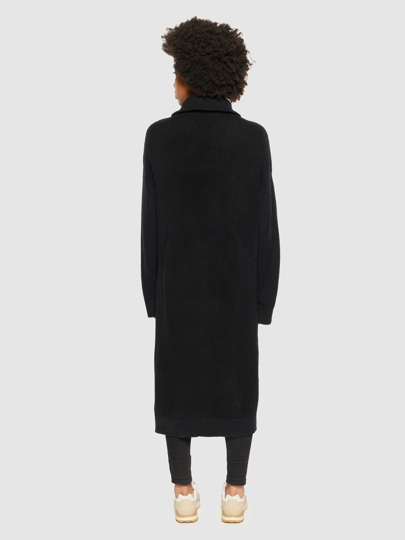 KnowledgeCotton Apparel - WMN Heavy rib half zip knit dress Dresses 1300 Black Jet