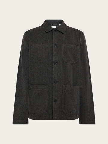KnowledgeCotton Apparel - MEN Herringbone overshirt Overshirts 1073 Dark Grey Melange