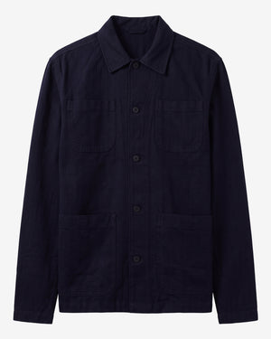 KnowledgeCotton Apparel - MEN Herringbone overshirt Overshirts 1412 Night Sky