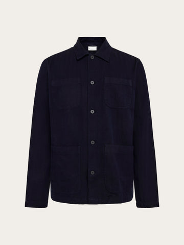 KnowledgeCotton Apparel - MEN Herringbone overshirt Overshirts 1412 Night Sky