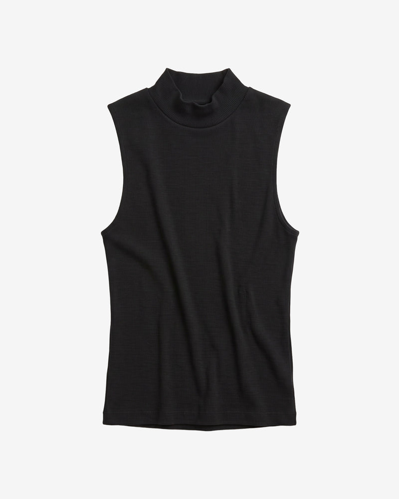 KnowledgeCotton Apparel - WMN High neck rib top T-shirts 1300 Black Jet