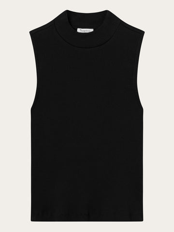 KnowledgeCotton Apparel - WMN High neck rib top T-shirts 1300 Black Jet
