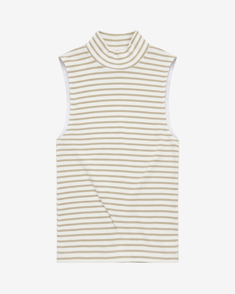 KnowledgeCotton Apparel - WMN High neck rib top T-shirts 8033 Creme Stripe