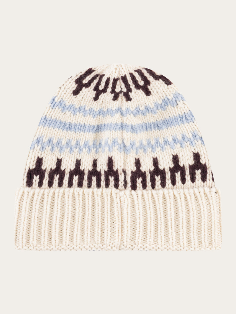 KnowledgeCotton Apparel - UNI High wool beanie with pattern Hats 8020 White stripe