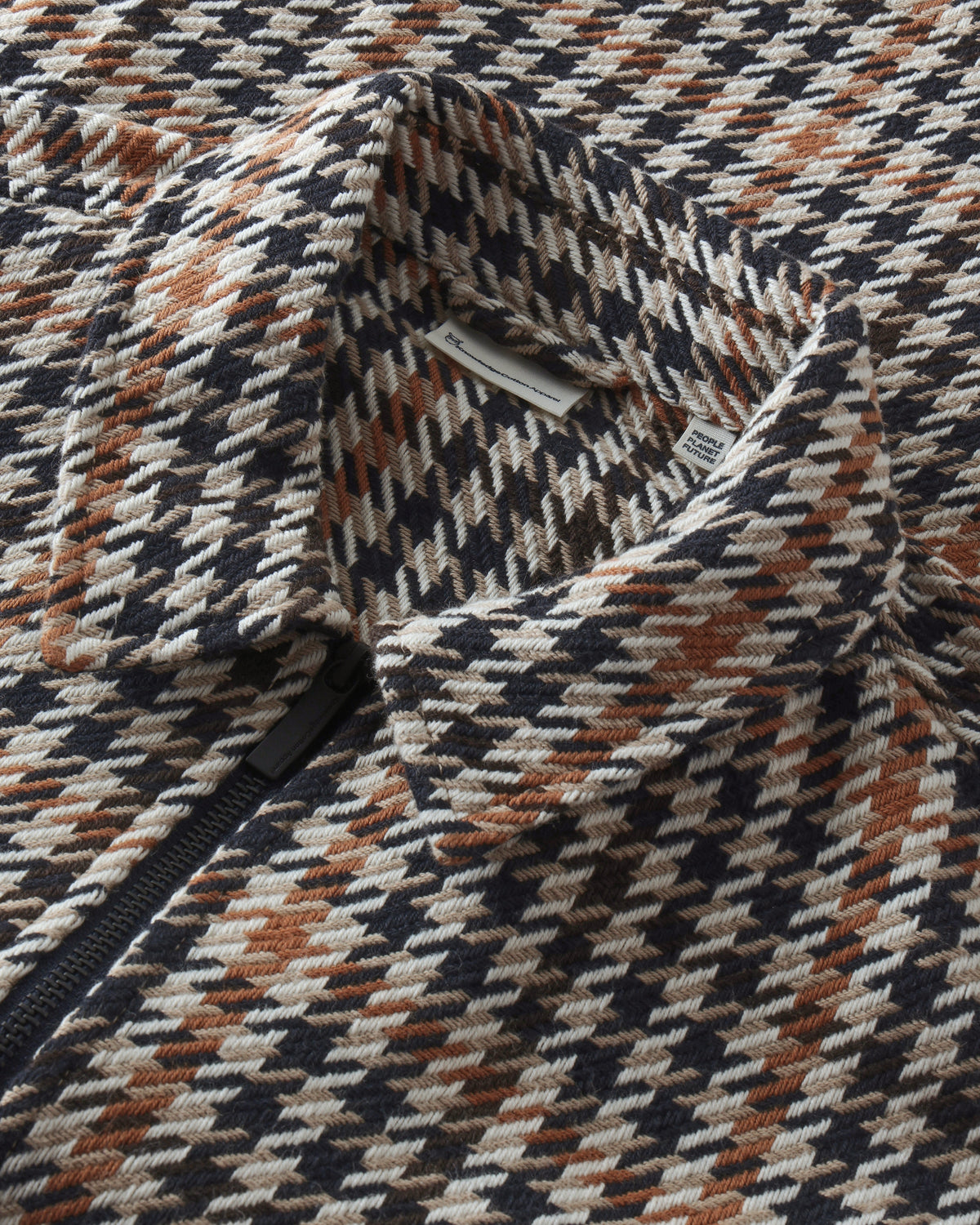 KnowledgeCotton Apparel - MEN Houndtooth zip overshirt Overshirts 7035 Dark Brown check