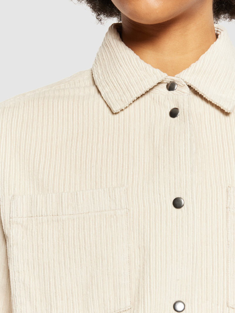 KnowledgeCotton Apparel - WMN Irregular corduroy overshirt- GOTS/Vegan Overshirts 1228 Light feather gray